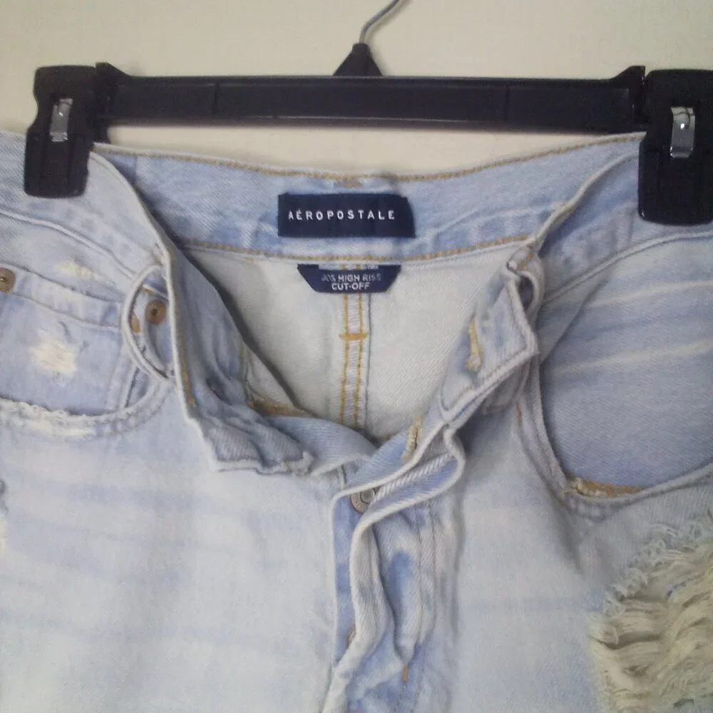 Aeropostale Shorts 6 Women High Rise Cut-Off Button Fly Distressed Raw Hem Blue